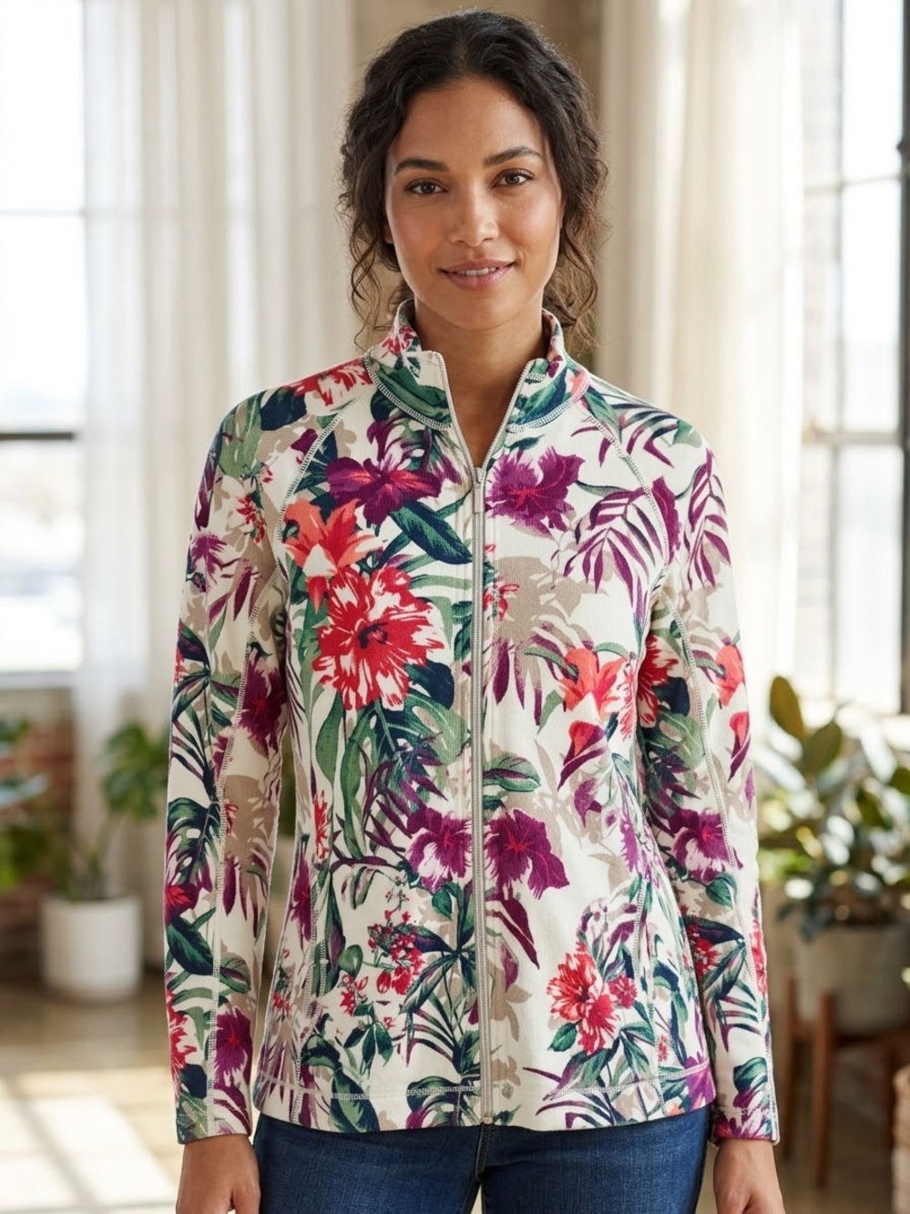 TOMMY BAHAMA Floral Full Zip Golf Tennis Fitted Jacket Women's Size M